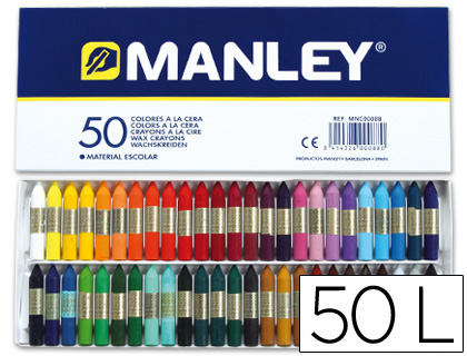 50 lápices cera blanda Manley colores surtidos ref.150